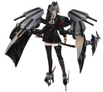  1girl azur_lane black_hat black_skirt cannon commentary english_commentary eyepatch flight_deck gloves grey_hair hat necktie nilzynox one_eye_covered original red_gloves rigging ship_turret shirt skirt solo thighhighs white_shirt 