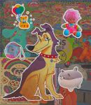 2021 alton_towers bandai_namco black_nose blue's_clues blue_(blue's_clues) candy canid canine canis core dessert domestic_dog feral floppy_ears food fur hasbro hi_res jelly_bean little_bear little_bear_(character) lucky_(pound_puppies) male mammal mantisc0re38 nickelodeon nostalgia_core pbs pound_puppies pound_puppies_(2010) purple_body purple_fur quadruped solo tamagotchi tamagotchi_(toy) yellow_body yellow_fur