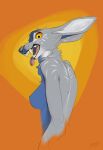  2021 anthro biped breasts canid canine canis female ferima grey_body hi_res hybrid lagomorph leporid mammal nude open_mouth orange_background pink_tongue rabbit sharp_teeth simple_background solo teeth tongue tongue_out wolf 