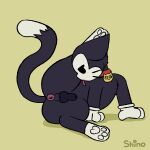 1:1 absurd_res anus black_body black_fur brawl_stars butt clothing collar domestic_cat felid feline felis feral fur genitals gloves handwear hi_res kit_(brawl_stars) licking lying male mammal on_side penis personal_grooming self_lick shino_coffe solo supercell_(company) tail tongue