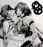  2girls animal_ear_piercing animal_ears bare_shoulders belle_(summer_skies)_(zenless_zone_zero) belle_(zenless_zone_zero) bikini bikini_top_under_shirt bikini_under_clothes black_hair black_nails black_sarong blush bracelet breast_curtains breasts bucket_hat choker closed_eyes collarbone commentary covered_mouth greyscale hat heart implied_fingering jane_doe_(nocturne_of_light)_(zenless_zone_zero) jane_doe_(zenless_zone_zero) jewelry large_breasts leather_leotard long_hair looking_at_another medium_breasts monochrome motion_lines mouse_ears mouse_girl mouse_tail multiple_girls muutsurose notched_ear o-ring o-ring_choker o-ring_one-piece_swimsuit off-shoulder_shirt off_shoulder official_alternate_costume out-of-frame_censoring parted_lips sarong see-through_clothes see-through_shirt shirt short_hair spoken_heart sweat swimsuit tail tied_shirt untranslatable_commentary yuri zenless_zone_zero 