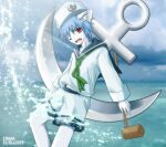 alternate_species ambiguous_anthro ambiguous_gender anchor anthro blue_hair bottomwear canid canine canis clothed clothed_ambiguous clothed_anthro clothing furrification hair hishaku mammal minamitsu_murasa red_eyes sailor_uniform shirt shorts solo topwear touhou uniform white_body white_bottomwear white_clothing white_shirt white_shorts white_topwear wolf zoharwolf