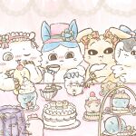  :3 animal_ears anoko_(chiikawa) blush bow cake cat_ears cherry chibi chibi_only chibikemo chiikawa chiikawa_(character) claws commentary_request crying crying_with_eyes_open cup custard eating food fruit furuhonya gelatin hachiware_(chimera)_(chiikawa) hand_on_another's_head highres holding holding_spoon implied_cannibalism kiwi_(fruit) kiwi_slice licking licking_finger licking_own_finger looking_at_another looking_at_viewer momonga_(chiikawa) monster multiple_others neck_fur on_table pancake rabbit_ears ribbon scared shisa_(chiikawa) shooting_star_(chiikawa) siren_(chiikawa) spoon strawberry table tanikawa_(pixiv_85289293) tart_(food) tea tea_party teacup tears trembling turn_pale usagi_(chimera)_(chiikawa) whipped_cream whiskers 