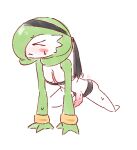 accessory blush bodily_fluids bottomwear bottomwear_down clothed clothing exercise femboy flaccid gardevoir generation_3_pokemon genitals green_hair hair headband humanoid humanoid_genitalia humanoid_penis liveactors low_res male nintendo not_furry penis pokemon pokemon_(species) push-up solo sweat sweatband