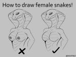 anthro apode athletic breasts cobra draconcopode ducatislo_(artist) english_text fantasy featureless_breasts female hi_res how-to humor legless line_art meme monochrome mythology naga nipples non-mammal_breasts nude presenting reptile scalie serpentine silly snake solo text viper viper_(x-com) worldbuilding x-com