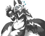  &lt;3 5:4 ambiguous_gender anthro biped blue_eyes digital_media_(artwork) featureless_crotch fluffy fluffy_tail fur hi_res looking_at_viewer mammal mephitid sakamata skunk solo 