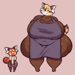 1:1 2026 absurd_res ailurid anthro apron apron_only astonarts belly big_breasts big_butt boxers_(clothing) breasts brown_body brown_fur butt chikn_nuggit clothing duo female fur hand_on_own_breast hi_res huge_breasts huge_butt huge_hips huge_thighs male mammal markings mature_female mother_(lore) mother_and_child_(lore) mother_and_son_(lore) navel_outline obese orange_body orange_fur overweight parent_(lore) parent_and_child_(lore) parent_and_son_(lore) pink_background red_panda sassparilla_(chikn_nuggit) shirt simple_background sody_pop_(chikn_nuggit) son_(lore) striped_markings striped_tail stripes t-shirt tail tail_markings thick_thighs topwear underwear wide_hips