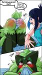 9:16 all_fours animal_noises anthro ass_up big_butt biting_blankets blue_background blue_clothing blue_hair blue_panties blue_underwear blush blush_lines bodily_fluids bottomwear butt butt_slap camel_toe clothing comic contour_smear dialogue duo english_text felid female front_view fur generation_9_pokemon glowing_blush gradient_background green_body green_fur hair hi_res human light_body light_skin liko's_meowscarada liko_(pokemon) mammal meesky meowscarada motion_lines multiple_angles nintendo onomatopoeia panties pattern_bottomwear pattern_clothing pattern_panties pattern_underwear pokemon pokemon_(anime) pokemon_(species) purring rear_view red_butt red_eyes simple_background slap slap_(sound_effect) sound_effects spanking striped_bottomwear striped_clothing striped_panties striped_underwear stripes tail tail_motion tailwag tears text underwear wearing_another's_underwear wearing_another_person's_clothing