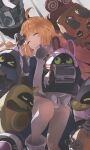  1girl absurdres ahoge bangboo_(zenless_zone_zero) blonde_hair blue_collar chinese_commentary closed_eyes collar commentary_request eous_(zenless_zone_zero) gcey4478 highres long_hair norma_hollowell sleeping thighhighs very_long_hair white_thighhighs zenless_zone_zero 