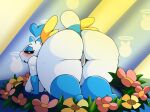  4:3 anthro big_breasts big_butt blue_body blue_skin blush bodily_fluids breasts butt chao_(sonic) female genital_fluids genitals hero_chao hi_res iguanasarecool pussy pussy_juice sega solo sonic_the_hedgehog_(series) thick_thighs white_body wide_hips wings 
