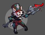anthro armor blood bodily_fluids insane kayadult kled_(lol) league_of_legends male melee_weapon polearm riot_games simple_background solo spear tencent weapon yordle