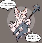 alternate_version_at_source anthro demanding dialogue english_text flaccid foreskin genitals hi_res kayadult kled_(lol) league_of_legends male penis riot_games simple_background solo tencent text weapon yordle