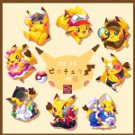  :< :3 @_@ absurdres artist_name ash_ketchum baseball_cap black_hat black_pants black_shoes blue_dress blue_gem bonnet border bow brown_border brown_hat brown_jacket captain_pikachu closed_mouth clothed_pokemon coke-bottle_glasses commentary_request cosplay_pikachu crossed_arms dated detective detective_pikachu_(character) detective_pikachu_(series) diagonal-striped_background dress drop_shadow eyelashes full_body fur-trimmed_jacket fur_trim gem glasses hat highres idol_clothes jacket lab_coat mortarboard no_humans open_clothes open_jacket open_mouth orange_mask pants pikachu pikachu_belle pikachu_libre pikachu_phd pikachu_pop_star pikachu_rock_star pink_bow pink_shoes pink_skirt poke_ball poke_ball_(basic) poke_ball_theme pokemon pokemon_(anime) pokemon_(classic_anime) pokemon_(creature) pokemon_focus pokemon_horizons red_hat red_jacket red_shoes round_eyewear shoes skirt smile striped_background translation_request white_hat white_jacket wrestling_mask wrestling_outfit yuki00yo 