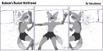  2021 2:1 5_fingers 5_toes anthro barefoot bed boxers_(clothing) breasts canid canine claws clothed clothing comic digital_media_(artwork) duo english_text eyes_closed feet female fennec finger_claws fingers fox fur furniture greyscale hi_res humanoid_feet humanoid_hands humor larger_male lying male male/female mammal maned_wolf monochrome navel on_back on_bed on_side rolled_over rolling size_difference sleeping smaller_female squish taka_studio text toes tongue tongue_out topless topless_male underwear watermark x_eyes 