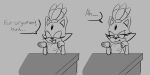 anthro blaze_the_cat breasts domestic_cat fair_argument_(meme) felid feline felis female flat_chested furniture mammal meme monochrome nipples nude nude_anthro nude_female rougethedaisy sega sketch small_breasts solo sonic_the_hedgehog_(series) speech_bubble table text