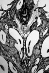  1boy 1girl absurdres bleach breasts center_opening chronozbergh cleavage extra_eyes highres inoue_orihime large_breasts restrained size_difference tagme yhwach 