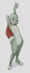  anthro breasts digital_media_(artwork) disney featureless_crotch female hand_behind_head hi_res judy_hopps lagomorph leporid mammal navel nipples nude one_eye_closed rabbit shaded simple_background small_breasts solo stretching woolrool zootopia 