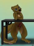  anthro hi_res j2n knot looking_at_viewer lutrine male mammal mustelid nude semi-anthro solo tongue tongue_out 