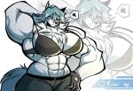  abs annoyed anthro armpit_tuft belt biceps big_abs big_arms big_biceps big_breasts big_muscles blue_eyes blue_hair bottomwear bra brand_new_animal breasts canid canine canis clothing crossgender female fluffy fluffy_tail fur gloves hair hand_behind_head hand_on_hip handwear mammal midriff muscular muscular_female navel neck_tuft pants shirou_ogami short_hair solo studio_trigger thick_thighs topwear tuft underwear wheat0 white_body white_fur wide_hips wolf 