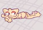 animal_humanoid anthro bikini binglesnitchdooshie clothing crossed_arms eyeshadow felid felid_humanoid female humanoid looking_back lying makeup mammal mammal_humanoid on_front pattern_background simple_background solo swimwear two-piece_swimsuit