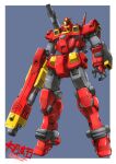  beam_cannon commentary_request earth_federation grey_background gun gundam heavy_gundam highres machine_gun mecha mecha_focus mobile_suit msv-r:_the_return_of_johnny_ridden no_humans robot science_fiction shoulder_cannon signature solo taiga_hiroyuki v-fin weapon yellow_assault_visor 