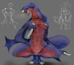  ? anthro anthrofied bikini blue_body breasts claws clothed clothing crouching dragon female garchomp grey_background hi_res japanese_text kouseki0024 nintendo open_mouth pok&eacute;mon pok&eacute;mon_(species) pok&eacute;morph red_body simple_background speech_bubble spread_legs spreading swimwear text translation_request video_games 