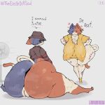 1:1 anthro big_breasts big_butt bodily_fluids bottomless breasts bucket_hat butt calico_cat cate_meowdy clothed clothing cousins_(lore) cross-popping_vein domestic_cat duo english_text epic_games felid feline felis female flexible fortnite genital_fluids genitals half-closed_eyes hat headgear headwear hi_res huge_breasts huge_butt huge_hips huge_thighs looking_at_viewer looking_back mammal meow_skulls metalhead_meow_skulls multicolored_body narrowed_eyes shirt sitting splits spread_legs spreading sweat sweaty_butt text theelegyofasoul thick_thighs topwear vulva wide_hips yellow_eyes