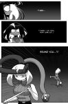 2026 4_eyes absurd_res andre_(cuchuflin) anthro biped black_sclera bodily_fluids breasts clothed clothing comic cuchuflin digital_drawing_(artwork) digital_media_(artwork) english_text featureless_breasts female female_anthro female_humanoid generation_4_pokemon greyscale group hi_res humanoid inner_monologue lopunny male male_humanoid monochrome multi_eye nintendo pokemon pokemon_(species) scared speechless sweat sweatdrop tamara_kazamoto text thinking trio wounded