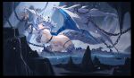  1girl absurdres animal_feet blue_eyes blue_hair blue_nails bound breasts bridal_gauntlets cave chain character_request copyright_request dragon_girl dragon_horns dragon_tail dragon_wings highres horns kneeling large_breasts medium_hair pointy_ears scales sideboob solo tail thigh_strap tied_up_(nonsexual) wings zhu_fun 