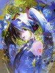  1girl absurdres arm_tattoo blue_hair blue_necktie blue_shirt cd cd_case cellphone character_charm charm_(object) chinese_commentary clover collared_shirt commentary_request controller detached_sleeves dualshock earphones flip_phone flower game_controller green_eyes hair_ornament hatsune_miku headphones highres huli_xiaobai long_hair looking_at_viewer marble_(toy) musical_note necktie number_tattoo phone playstation_controller procreate_(medium) shirt sleeveless sleeveless_shirt solo sony starfish tamagotchi_(virtual_pet) tattoo twintails twitter_logo upper_body very_long_hair virtual_pet_(toy) vocaloid water_drop 