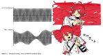  1girl buttons closed_eyes commentary drill_hair english_commentary hair_between_eyes highres jacket kasane_teto kasane_teto_(sv) multiple_expressions multiple_views pankepen red_hair red_trim shoulder_belt sleeve_cuffs solo striped_clothes striped_jacket synthesizer_v twin_drills 
