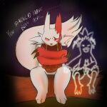 1:1 armband backpack big_tail bodily_fluids combusken crying duo eyes_closed firelight fur generation_3_pokemon ghost gloves_(marking) hi_res hug hugging_object laugh log male male/male markings night nintendo pokemon pokemon_(species) pokemon_mystery_dungeon red_markings red_sclera rikki_(templar_ponyboy) sad sitting spike_chunsoft spirit tail tears templar_ponyboy white_body white_fur wood zangoose