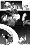 2026 absurd_res anthro biped black_sclera breasts buckteeth buzzwole clothed clothing comic contour_smear cuchuflin digital_drawing_(artwork) digital_media_(artwork) dithering featureless_breasts female female_anthro female_humanoid fight generation_4_pokemon generation_7_pokemon greyscale group hi_res humanoid impact_frame lagomorph lopunny mammal monochrome motion_lines nintendo pokemon pokemon_(species) punch tamara_kazamoto teeth transformation ultra_beast wounded