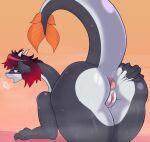 absurd_res aisha_(toafloast) anthro anus aquatic aquatic_dragon big_butt big_ears big_tail butt claws dragon female fin floppy_ears genitals gradient_hair hair hand_on_butt hi_res horn huge_butt huge_thighs long_neck mythological_creature mythological_scalie mythology presenting presenting_hindquarters red_hair scalie simple_background solo tail tail_fin thick_thighs toafloast vulva