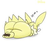 1:1 big_butt butt butt_focus eeveelution feral generation_1_pokemon hi_res jolteon lying male nintendo on_front pawpads pokemon pokemon_(species) rear_view shino_coffe sleeping solo thick_thighs