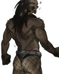 4:5 alien butt clothing dreadlocks fangs fishnet_clothing fishnet_legwear hi_res humanoid legwear male mandibles muscular muscular_humanoid muscular_male na_lli predator_(franchise) pseudo_hair rear_view scar solo teeth yautja