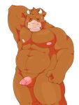  3:4 abs anthro armpit_hair balls blush body_hair bovid bovine cattle colored edit erection genitals goujuyu hi_res male mammal musclegut muscular muscular_anthro muscular_male nude pecs penis simple_background solo uncensored white_background 