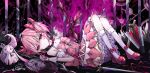  1girl absurdres bow bow_(weapon) bubble_skirt commentary_request derivative_work full_body gloves hair_bow highres holding kaname_madoka kaname_madoka_(magical_girl) kyubey leo-zero looking_at_viewer lying magical_girl mahou_shoujo_madoka_magica mahou_shoujo_madoka_magica_(anime) mahou_shoujo_no_majo_saiban on_back parody pink_eyes pink_hair pink_shoes shoes short_hair short_sleeves short_twintails signature skirt socks solo soul_gem_(madoka_magica) style_parody sword twintails weapon white_gloves white_socks 