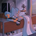 1:1 anthro argentina argentine_flag artist_name balcony beverage blue_body blue_fur drinking_straw felid feral flag fur generation_4_pokemon holding_beverage holding_object male mammal mate_(beverage) nintendo paws pokemon pokemon_(species) relaxing shino_coffe shinx solo sunset text warm_lighting yellow_eyes