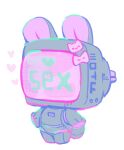2024 accessory anthro bear bear_ears bow_ribbon chibi english_text female for_a_head heart_symbol machine mammal object_head pink_ears pink_face robot screen screen_face screen_head seuppi simple_background solo square_(anatomy) square_head tail text white_background
