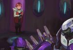  2others 4boys =_= alien arbiter armor black_boots black_gloves black_hair black_pants black_shirt boots closed_eyes closed_mouth coat combat_helmet dated double-parted_bangs east-west_crossover gas_mask gloves halo_(series) halo_2 helmet highres holding kanokoga mask multicolored_hair multiple_boys multiple_others orange_eyes pants purple_armor red_coat red_hair rtas'vadum sangheili sash scene_reference science_fiction shirt short_hair signature sousou_no_frieren spacecraft_interior standing stark_(sousou_no_frieren) two-tone_hair unggoy white_armor 