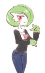bottomwear breasts clothed clothing denim denim_bottomwear denim_clothing female gardevoir generation_3_pokemon green_hair hair humanoid jeans liveactors nintendo not_furry pants pokemon pokemon_(species) shirt solo topwear