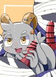 anthro balls belly black_belly blush bodily_fluids bolgogi bottomwear bovid caprine censored clothed clothing curved_horn digital_media_(artwork) erection fingers fur genital_fluids genitals goat grey_body grey_fur group group_sex hair hi_res horn knot knotted_penis long_ears male male/male mammal masturbation mysidia_rabbit_(artist) nude open_mouth penile penis precum screws sex simple_background sitting stitched_body tail threesome tongue topwear trio yellow_eyes
