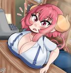  big_breasts bmayyneart breast_rest breasts cleavage clothed clothing hair hi_res horn horned_humanoid huge_breasts humanoid ilulu miss_kobayashi&#039;s_dragon_maid pink_hair 