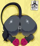 anthro anus big_butt black_horn bovid burniesun butt butt_focus caprine cloven_hooves female free_use fur furry_pussy genitals goat grey_body grey_fur hi_res hooves horn huge_butt inside long_tail mammal photo pink_hooves polaroid public_use rear_view red_eyes simple_background solo spread_legs spreading tail through_wall unguligrade vulva wall_(structure) yellow_background