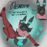 1:1 alternate_color anthro arrow_marking blind bodysuit breasts clothing crop_top deadeye_(templar_ponyboy) disability eeveelution english_text female fingerless_bodysuit fur generation_2_pokemon god_you're_pathetic gradient_background grey_background grey_body grey_eyes grey_fur grey_hair hair hi_res long_hair lower_lip markings nintendo oh_my_arceus pink_clothing pink_shirt pink_topwear pokemon pokemon_(species) red_bodysuit red_clothing red_skinsuit ring_(marking) ringed_tail shirt simple_background skinsuit smile solo stomach_window striped_markings striped_tail stripes tail tail_markings teal_background teal_markings templar_ponyboy text tight_clothing topwear umbreon yellow_sclera