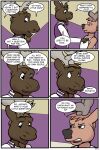  2:3 angry anthro antlers border brown_body brown_fur brown_hair capreoline cervid cervine clothing comic duo english_text fur hair hallway hi_res horn justin_(study_partners) kevin_(study_partners) male mammal moose racism racist_slur red_deer shirt study_partners t-shirt text thunderouserections topwear white_border young 