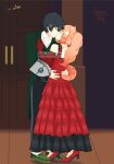  1boy 1girl alternate_costume alternate_hairstyle animal_ear_fluff animal_ears arm_shield ascot ball black_dress black_hair black_pants black_shoes closed_eyes closed_mouth collared_shirt commentary dress elbow_gloves english_commentary facing_another fanfiction_available frilled_dress frills gloves green_jacket green_shoes high_heels highres hug indoors iwatani_naofumi jacket kiss legendary_shield_(small_shield)_(tate_no_yuusha_no_nariagari) legendary_shield_(tate_no_yuusha_no_nariagari) long_dress long_hair long_sleeves malockser messy_hair multicolored_shoes pants ponytail raccoon_ears raccoon_girl raccoon_tail raphtalia red_dress red_gloves red_shoes shirt shoes short_hair sleeveless sleeveless_dress smile socks tail tanuki tate_no_yuusha_no_nariagari tiptoes two-tone_dress two-tone_shoes variant_set white_ascot white_shirt white_socks 