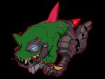 2023 ambiguous_gender back_spikes bodily_fluids crying cybernetic_jaw cybernetic_leg cybernetic_limb cybernetic_tail cybernetics digital_media_(artwork) dinosaur earthbound_(series) facial_scar fangs female_(lore) feral glowing glowing_eyes green_body hi_res holding_object holding_weapon looking_at_viewer machine mecha-drago melee_weapon nintendo polearm prehistoric_species reptile rhodu scalie scar solo spear spikes spikes_(anatomy) tears teeth weapon