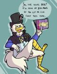 albatross anthro avian bird blush dialogue english_text foreskin genitals hi_res humanoid_genitalia kayadult magazine male morgans_(one_piece) peeking_penis penis procellariiform simple_background sitting solo text